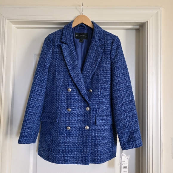 🔥French Connection Azzurra Tweed Blue Blazer - Picture 5 of 11